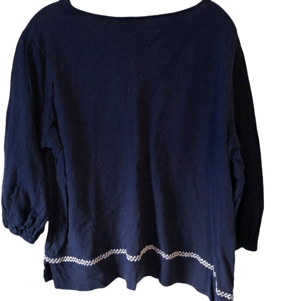 Ruby Rd Tassled Embroidered V Neck Tee - Picture 2 of 10